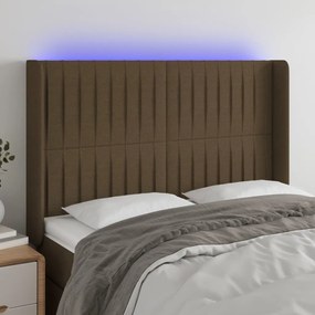 3124287 vidaXL Tăblie de pat cu LED, maro închis, 147x16x118/128 cm, textil