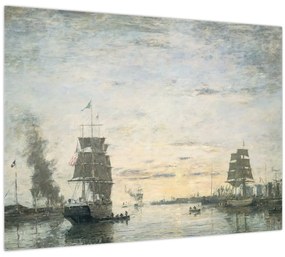 Tablou pe sticlă - Eugène Boudin, Entrance to the Harbor, Le Havre, reproducere (70x50 cm)