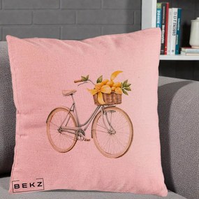 Perna Decorativa Bicicleta cu Cos de Lamai Mediteranean, 40x40 cm, Roz, Husa Detasabila, Perna Inclusa, BEKZ®