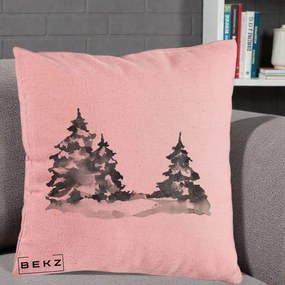 Perna Decorativa Brazi Inzapeziti Acuarela, 40x40 cm, Roz, Husa Detasabila, Perna Inclusa, BEKZ®