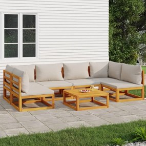 vidaXL Set mobilier grădină, perne gri deschis, 7 piese, lemn masiv