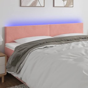 3121403 vidaXL Tăblie de pat cu LED, roz, 200x5x78/88 cm, catifea