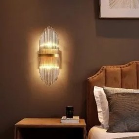 Aplică LED Auriu cu Cristale – 24W, 2 Surse de Iluminare, 3 Tonuri de Lumină, 46×20×10 cm