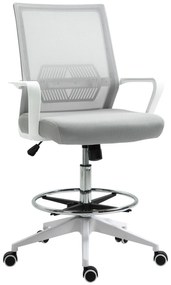 Vinsetto Scaun birou cu șezut înalt reglabil, pivotant 360°, plasă respirabilă, gri/alb, 64x59x104-124 cm | Aosom Romania