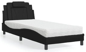 vidaXL Pat cu saltea, negru, 90x200 cm, piele ecologică