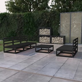 3075313 vidaXL Set mobilier de grădină, 6 piese, negru, lemn masiv de pin