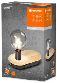 Lampă LED tactilă de masă cu conector USB Ledvance DECOR WOOD 1xE27/8W/230V