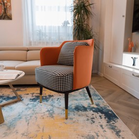 Fotoliu design, model alb-negru/ piele ecologică portocalie, EMREN