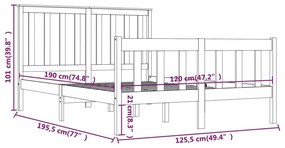 Cadru de pat Small Double 4FT, alb, 120x190 cm, lemn masiv pin Alb, 120 x 190 cm
