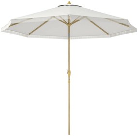 Outsunny Parasol de gradina inclinabil cu manivela si franjuri, stil boem, 8 spirote, Ø 265 x 244 cm alb | Aosom Romania
