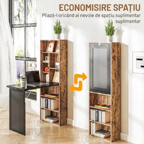 HOMCOM Birou Modern Pliabil cu Bibliotecă și Tablă, din Lemn și Metal, 98x51x153 cm, Maro Rustic | Aosom Romania