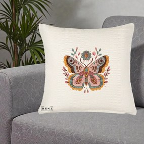 Perna Decorativa Fluture Boho Floral, 40x40 cm, Crem Reliefat, Husa Detasabila, Perna Inclusa, BEKZ®