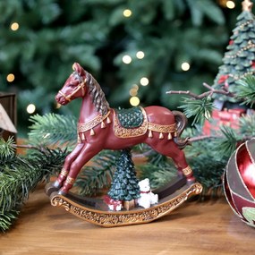 Decorațiune vintage de Crăciun din rășină, pictată manual, „Noël Rocking Horse”, H14 cm
