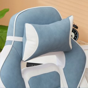 HOMCOM Scaun Gamer Rabatabil cu Înălțime Reglabilă Suport Retractabil pentru Picioare Suport Lombar și Tetieră Detașabilă Albastru | Aosom Romania