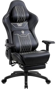 DOWINX Scaun gaming, ergonomic, spătar înalt, tetiera confortabilă, suport lombar, cotiere 4D, suport picioare, rezistent 150 kg, piele PU, Negru