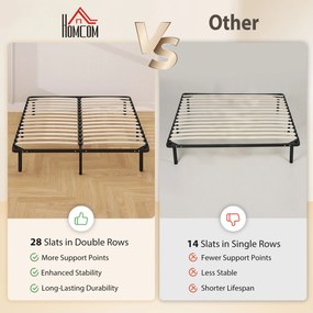 HOMCOM Pat Matrimonial Industrial cu 28 de Doghe și Spațiu de Depozitare, din Lemn și Oțel, 190x160x31 cm, Negru și Lemn | Aosom Romania