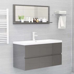 Oglinda de baie, gri extralucios, 90 x 10,5 x 37 cm, PAL gri foarte lucios, 90 cm