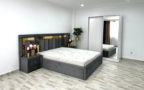 Dormitor Napoli, culoare gri / alb, cu pat Napoli 160 x 200 cm, dressing Erika 150 cm si 2 noptiere Napoli