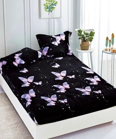 Husa de pat cu elastic cocolino + 2 Fete de Perna, Purple Butterflies