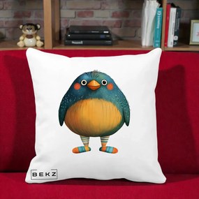 Perna Decorativa Pasare Teal cu Sosete Dunghi, 40x40 cm, Alba Mata, Husa Detasabila, Perna Inclusa, BEKZ®