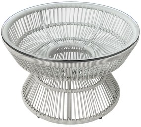 Outsunny Masă de cafea de grădină rotundă, masă auxiliară din rattan și blat de sticlă temperată Ø 60 x 37H cm | Aosom Romania