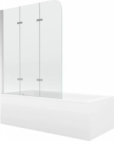 Mexen Cubik cadă dreptunghiulară 170 x 70 cm cu carcasă și paravan cu 3 panouri de 120 cm, transparent, crom