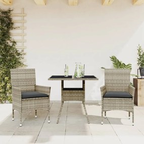 vidaXL Set mobilier grădină perne 3 piese gri deschis poliratan sticlă