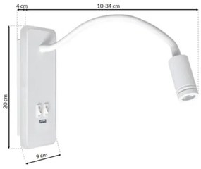 Veioză LED flexibilă de perete cu USB BASE 1xLED/8W+1xLED/2W/230V alb