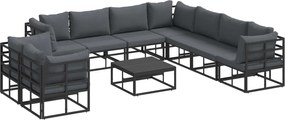 vidaXL Set de canapele pentru grădină cu pernă 10 pcs Negru Aluminiu