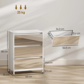 HOMCOM Comodă cu 3 Sertare și Fronturi Oglindă, Design Modern pentru Dormitor sau Hol, 60x35x80 cm, Albă | Aosom Romania