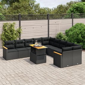 3273260 vidaXL Set canapele de grădină cu perne, 11 piese, negru, poliratan