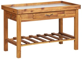 vidaXL Banc de lucru de grădină, blat din zinc, lemn masiv de acacia