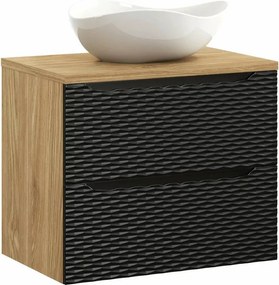 Set dulap baza suspendat 70 cm cu blat si lavoar Comad Ocean stejar uleiat si negru mat