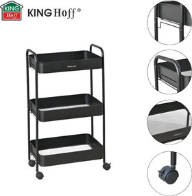 Kinghoff KH 1941 raft mobil, 3 niveluri, 4 roți pivotante 360 grade, negru