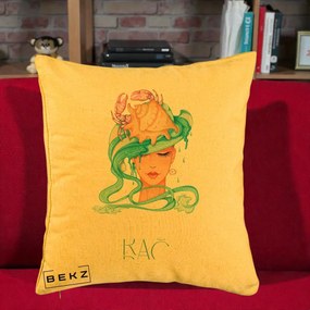 Perna Personalizata Zodie Rac, 40x40 cm, Galben, Husa Detasabila, Perna Inclusa, BEKZ®