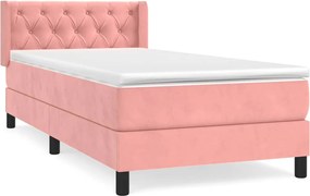 vidaXL Pat box spring cu saltea, roz, 80x200 cm, catifea