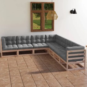 3076554 vidaXL Set mobilier de grădină, 7 piese, cu perne, lemn masiv de pin