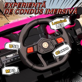 AIYAPLAY Mașină Electrică UTV pentru Copii 12V cu Centură, Telecomandă, Suspensii, USB, 3-7 km/h, 3-5 Ani, Roz | Aosom Romania