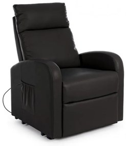 Fotoliu recliner electric negru din piele ecologica si lemn, Alzapersona Bizzotto