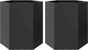 vidaXL Jardiniere de grădină, 2 buc. negru 46x40x45 cm oțel hexagonală