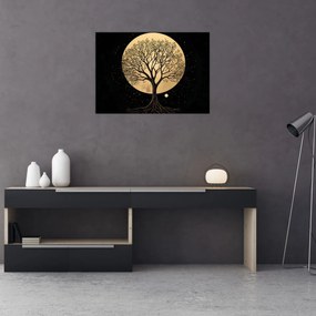 Tablou pe sticlă – Arbore în lună plină aurie I. (70x50 cm)