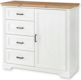 Comoda JASMIN, alb/stejar artisan, PAL, cu o usa si 4 sertare, 115x41x