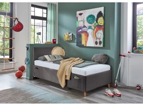Pat pentru copii gri antracit tapițat cu spațiu de depozitare cu somieră 90x200 cm Cool – Meise Möbel
