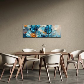 Tablou - Fluturi albaștri (cu ceas) (90x30 cm)