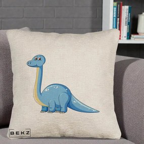 Perna Personalizata Brontosaur Albastru, 40x40 cm, Bej Canapea, Husa Detasabila, Perna Inclusa, BEKZ®
