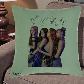 Perna Personalizata K-pop BLACKPINK Fotografie Grup Autografe Deasupra, 40x40 cm, Verde, Husa Detasabila, Perna Inclusa, BEKZ®