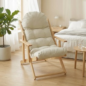 HOMCOM Fotoliu pliant și înclinat din lemn, fotoliu relaxant confortabil cu pernă capitonată groasă | Aosom Romania