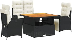 vidaXL Set mobilier de grădină cu perne, 4 piese, negru, poliratan