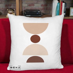 Perna Decorativa Geometric Boho Cerc si Boluri, 40x40 cm, Alb Pufos, Husa Detasabila, Perna Inclusa, BEKZ®