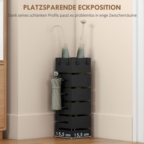 HOMCOM Suport umbrele, stativ metalic pentru umbrele, suport freestanding pentru umbrele cu cârlige și tavă de scurgere, capacitate 8 umbrele, negru | Aosom Romania